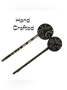 Hand Crafted Antique Gold Silver Buttons Hair Clips To Piece NWT
